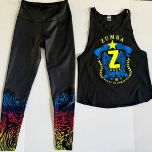 Zumba Fitness Black Leggings with Multicolor Design